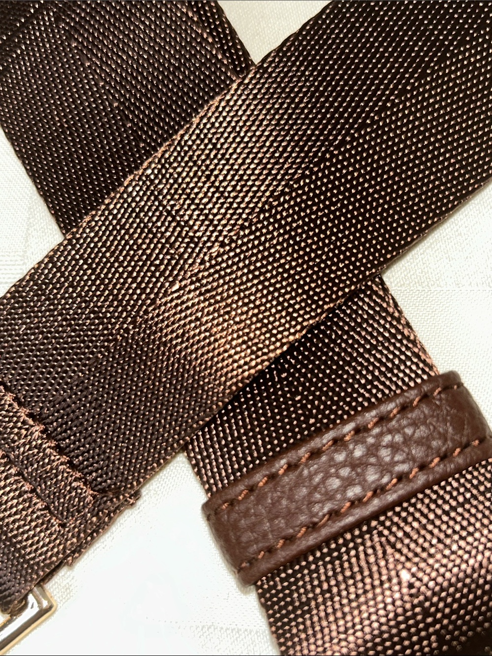 Brown Nylon Messenger Bag Strap with Gold Hardware